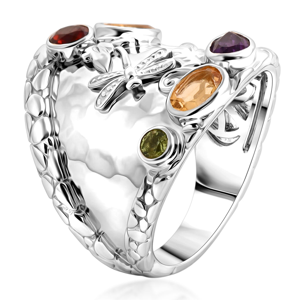 Royal Bali Collection - D'Joy Sterling Silver Multi-Gemstone Dragonfly Ring 1.70 Ct_8285979_3