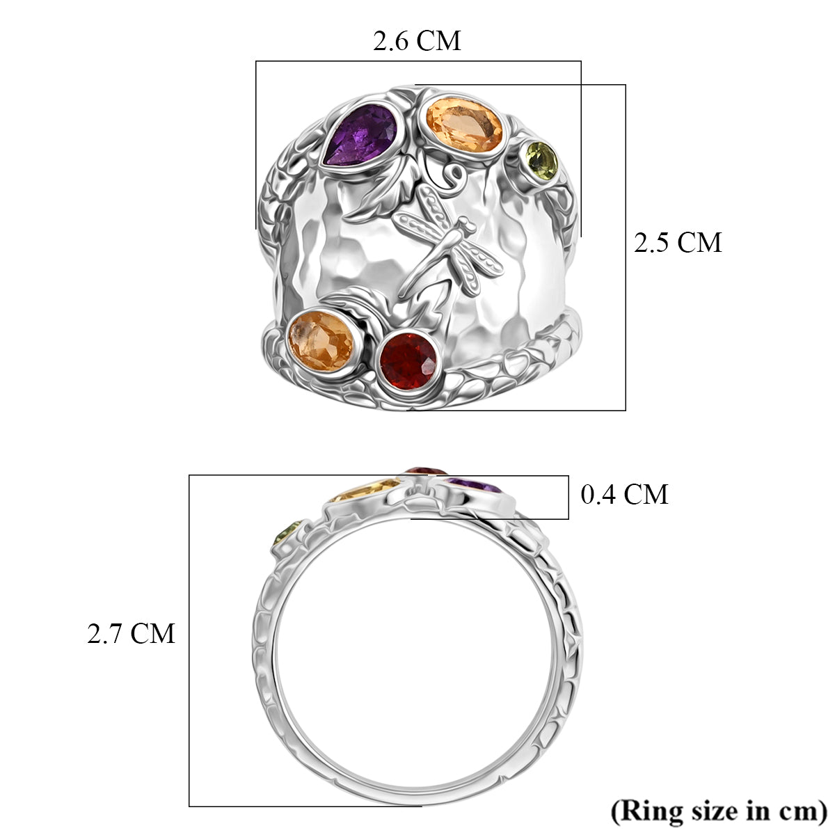 D'Joy Sterling Silver Multi-Gemstone Dragonfly Ring 1.70 Ct V32614220 6