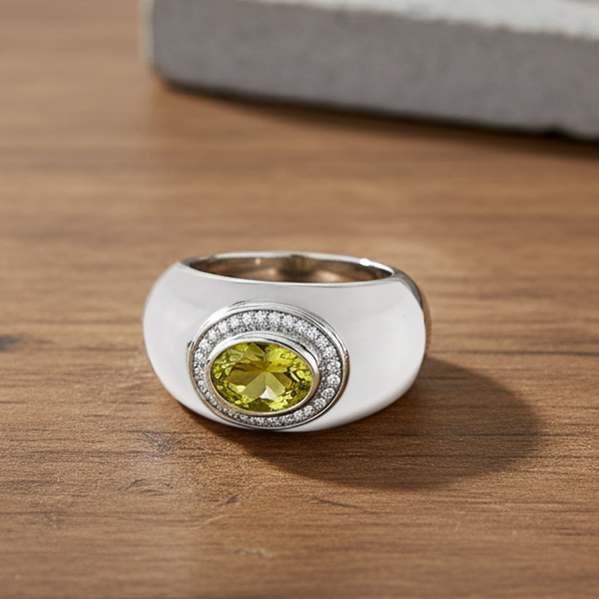 D'Joy Peridot, Natural White Jade &amp; Moissanite Ring in Rhodium Overlay Sterling Silver 25.02 Ct, Silver Wt. 4.75 Gms. 8286001 1