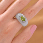 D'Joy Peridot, Natural White Jade & Moissanite Ring in Rhodium Overlay Sterling Silver 25.02 Ct, Silver Wt. 4.75 Gms._8286001_2