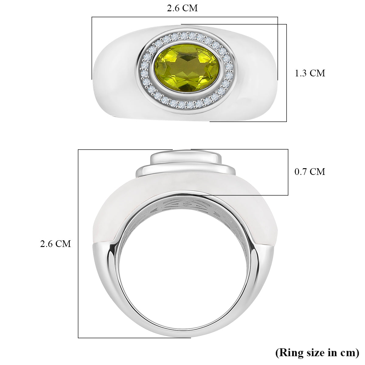 D'Joy Peridot, Natural White Jade &amp; Moissanite Ring in Rhodium Overlay Sterling Silver 25.02 Ct, Silver Wt. 4.75 Gms. 8286001 5