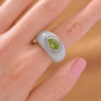 D'Joy Peridot, Natural White Jade & Moissanite Halo Band Ring in Rhodium Overlay Sterling Silver 25.00 Ct._8286003_2