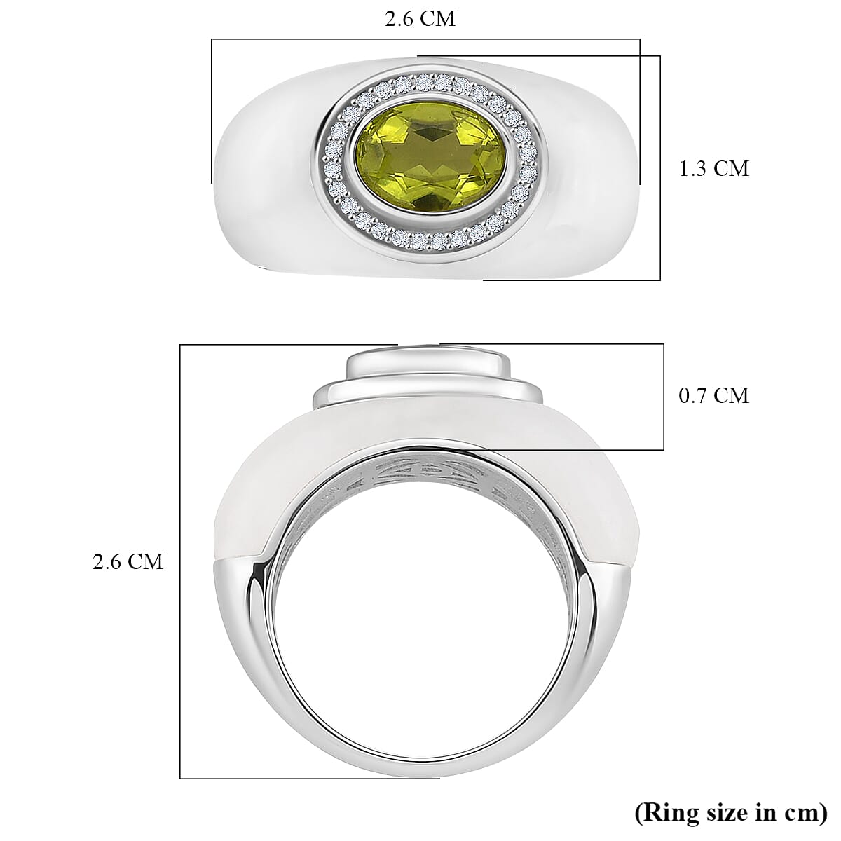 D'Joy Peridot, Natural White Jade &amp; Moissanite Halo Band Ring in Rhodium Overlay Sterling Silver 25.00 Ct. V32529785 5