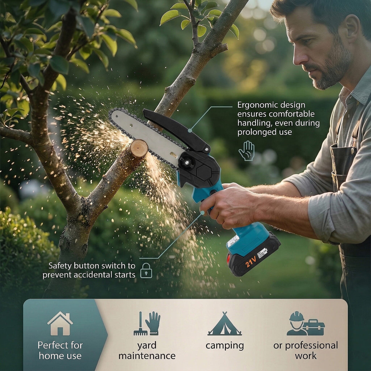 Livmore Handheld Cordless Chainsaw, 2x Batteries, 2x 6-Inch Chains - 20,000 Rpm Motor And 180W Power - Teal 8286077 3