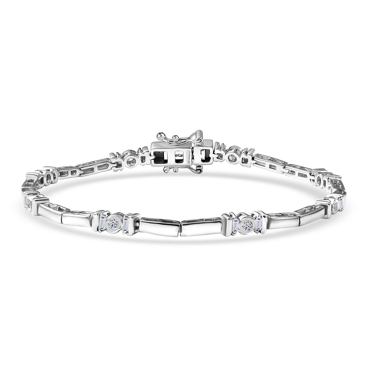 LUXURIANT 1 Ct. Lab Grown Diamond Station Bar Bracelet  (Size - 7.5) with GB Box Clasp in Rhodium Overlay Sterling Silver 8286153 0