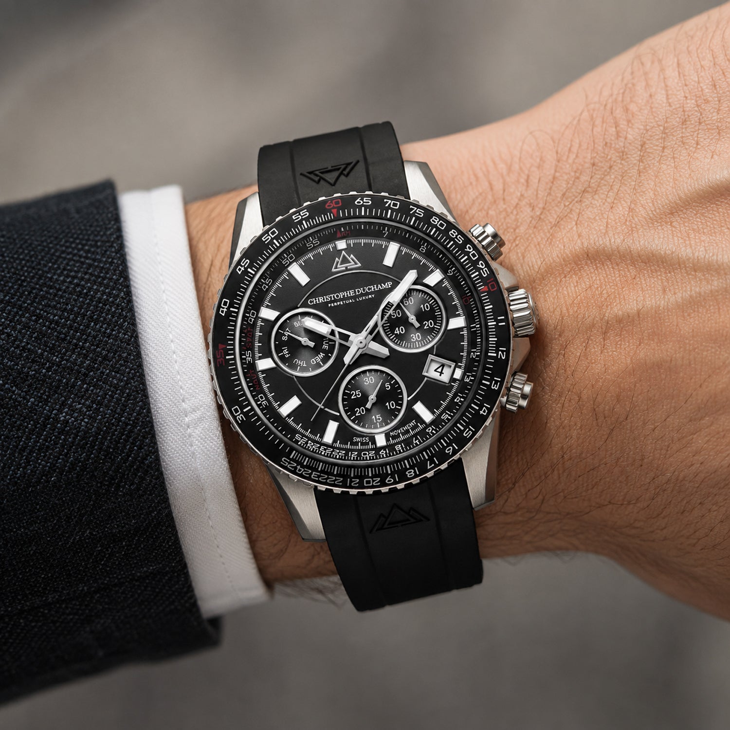Men's Christophe Duchamp Velocitie V2 Black Chronograph Swiss Watch 8286155 1
