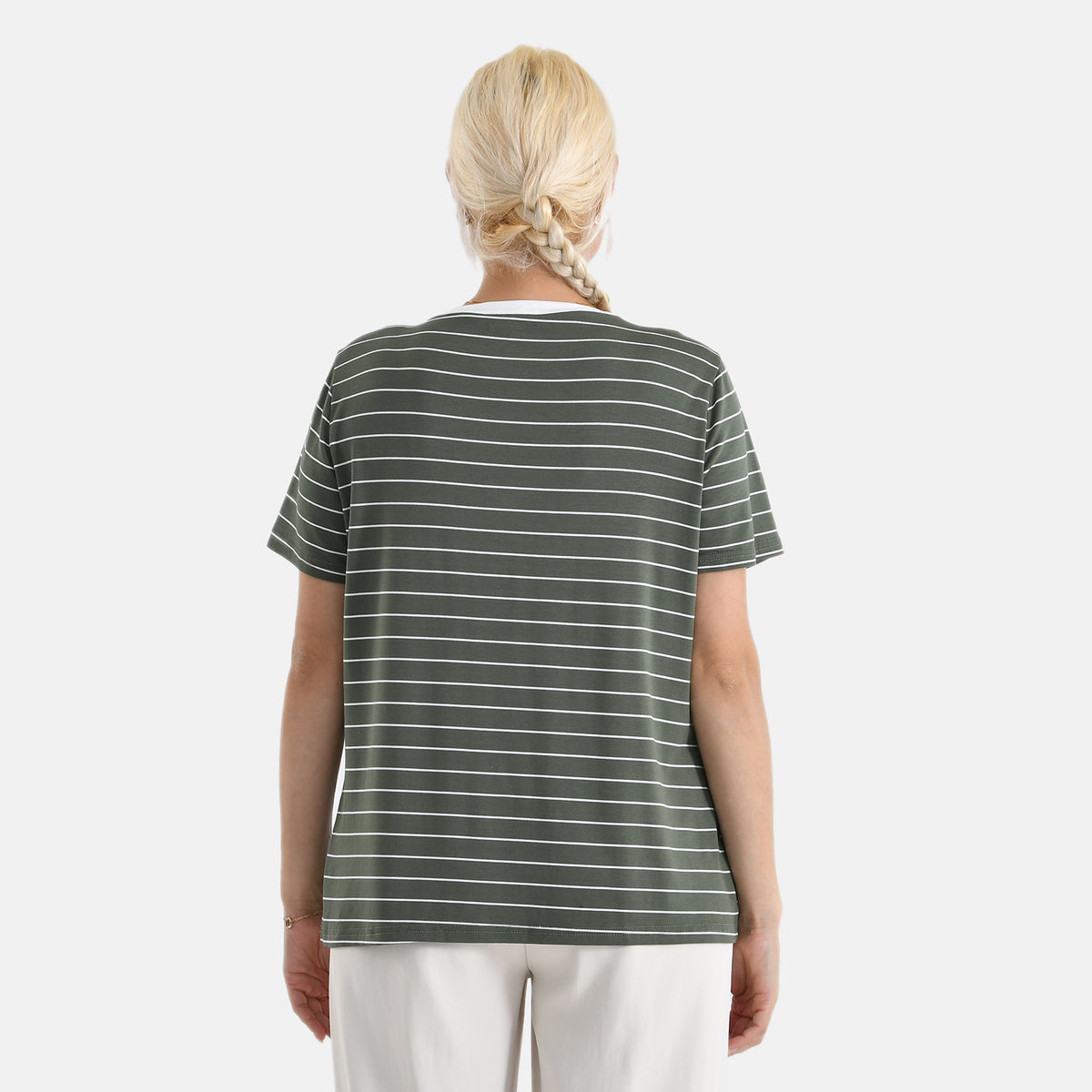 La Marey V-Neck Striped Short-Sleeved Top (Size S, 8-10) - Olive Green &amp; White V32652666 3