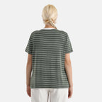 La Marey V-Neck Striped Short-Sleeved Top (Size XL, 20-22) - Olive Green & White_8286213_2