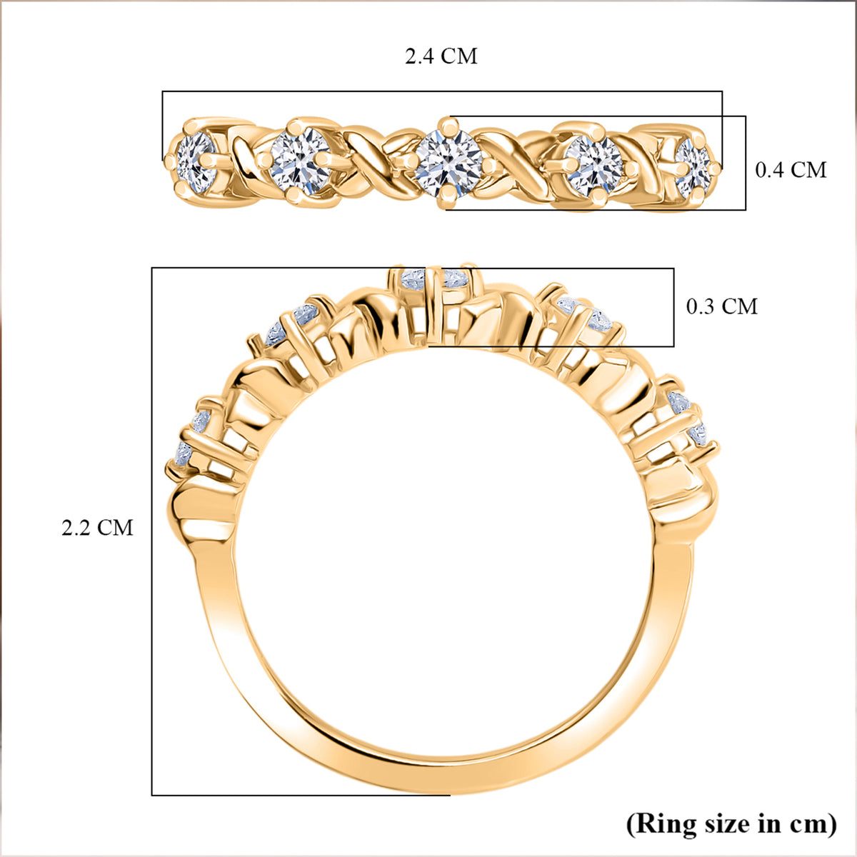 LUXURIANT Lab Grown Diamond XOXO Band Ring in 18K Vermeil Yellow Gold Plated Sterling Silver 0.36 Ct. (SI-GH) 8286251 7
