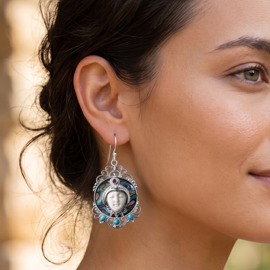 D'Joy Ox Bone, Fissure Filled Ruby, Abalone Shell, Turquoise Earring Sterling Silver, Silver Wt.21 Gms  32.860  Ct._8286322_1