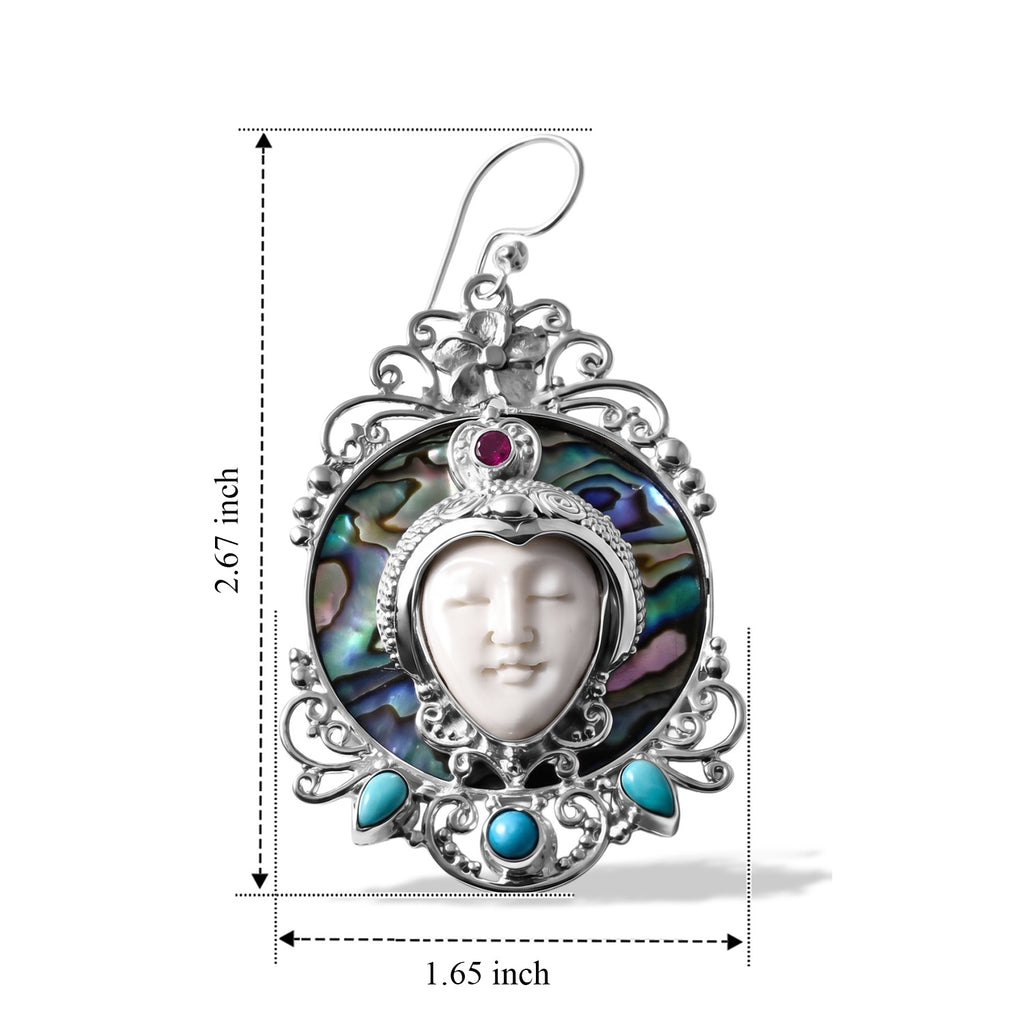 D'Joy Ox Bone, Fissure Filled Ruby, Abalone Shell, Turquoise Earring Sterling Silver, Silver Wt.21 Gms  32.860  Ct._8286322_4