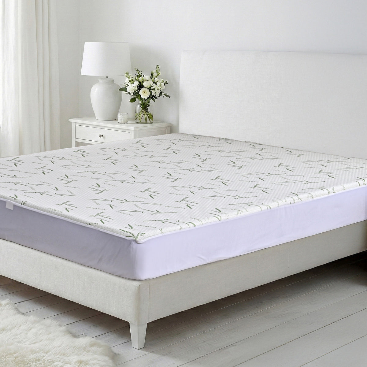 Livmore Quilted Ultra-Soft Temperature Regulating Bamboo Waterproof Mattress Protector With 2 Layers of Comfort &amp; Protection - Breathable, Antibacterial &amp; Washable (Double, 135x190CM) 8286594 0