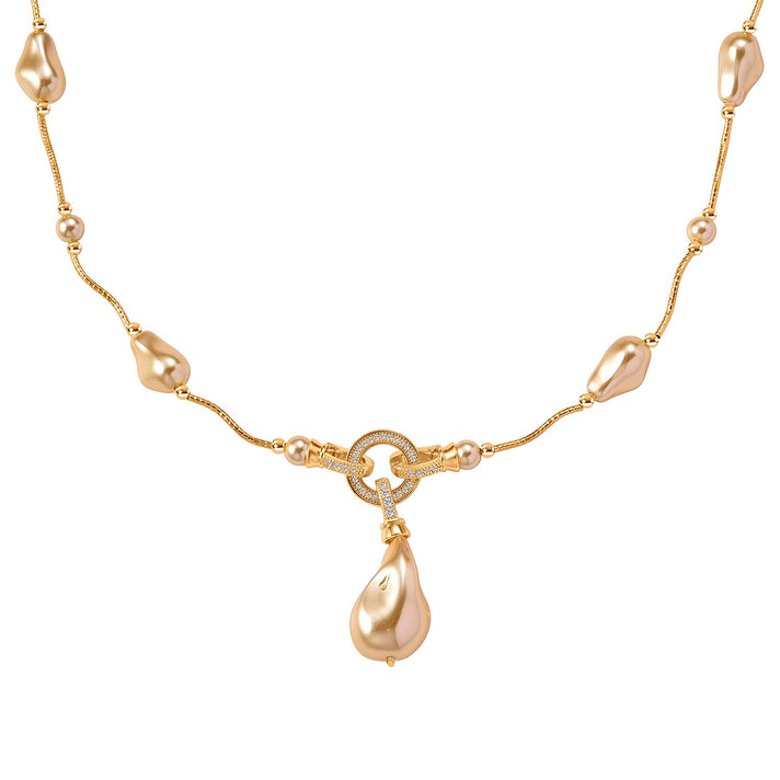 Golden Shell Pearl &amp; White Cubic Zirconia Necklace (Size 24) in Yellow Gold Plated 8286828 1