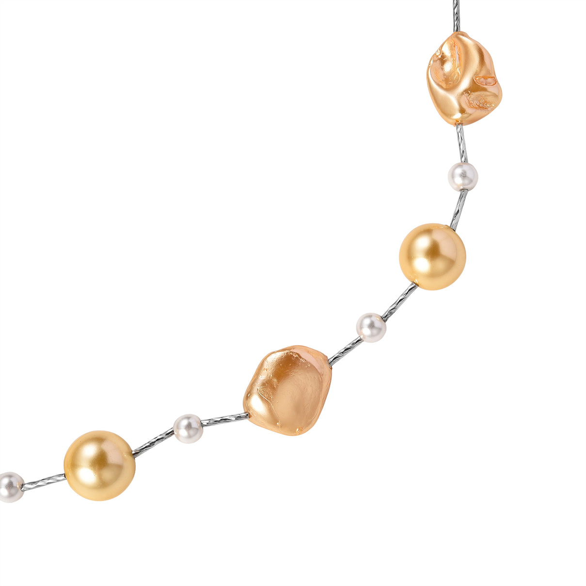 Golden Shell Pearl, White Cubic Zirconia and White Shell Pearl Necklace (Size 27.5 Adjustable) in Silver Tone V32533668 5