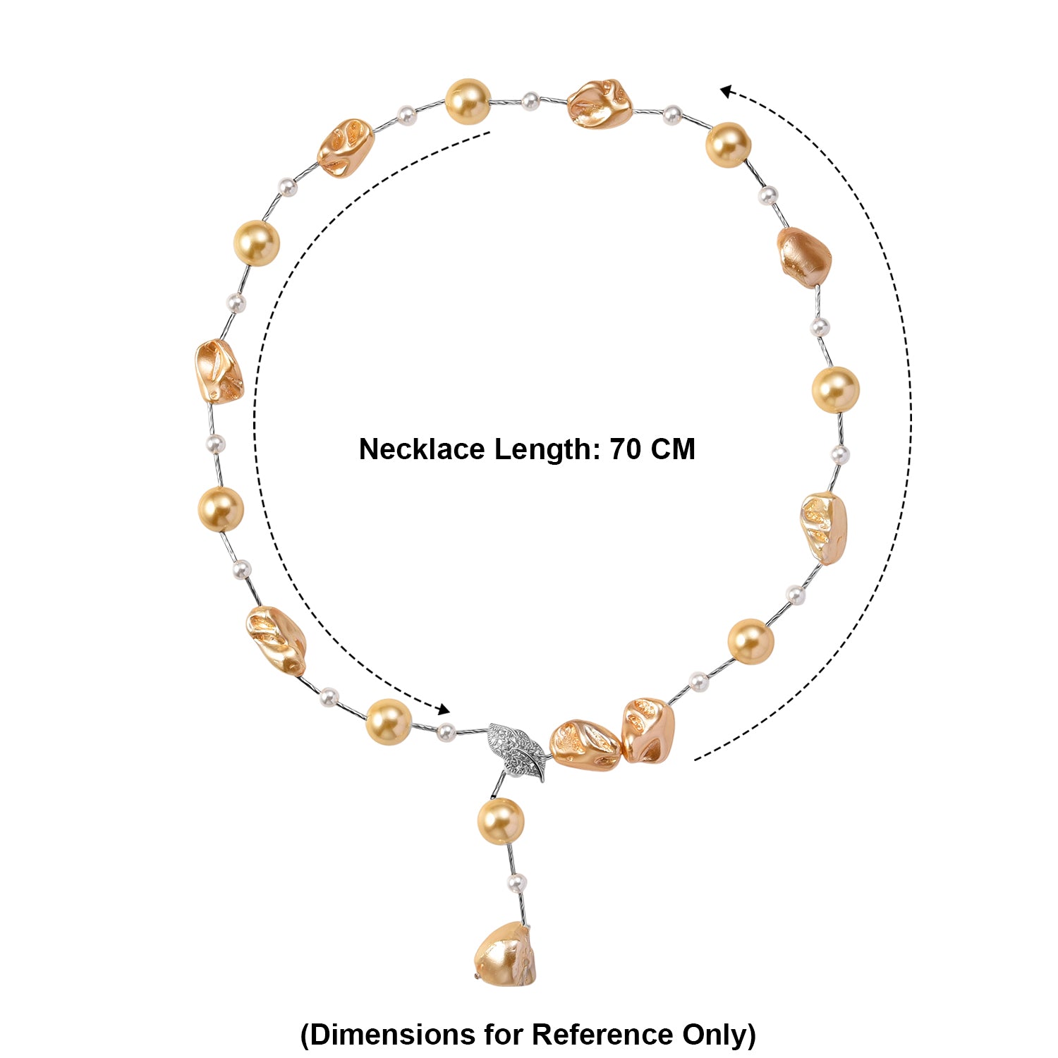 Golden Shell Pearl, White Cubic Zirconia and White Shell Pearl Necklace (Size 27.5 Adjustable) in Silver Tone V32533668 6