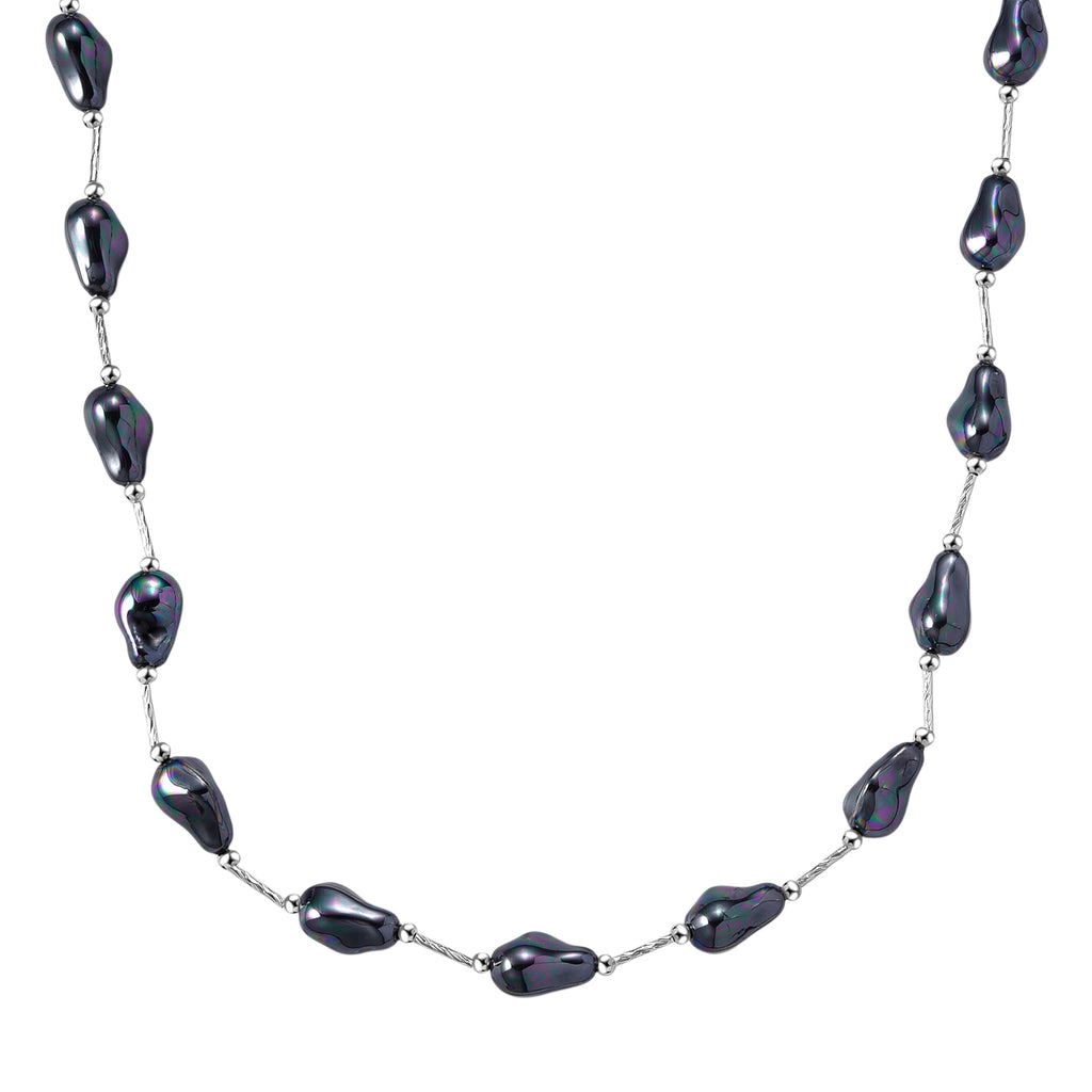 Silver colour Shell Pearl Necklace (Size 28 + 2 Ext)_8286952