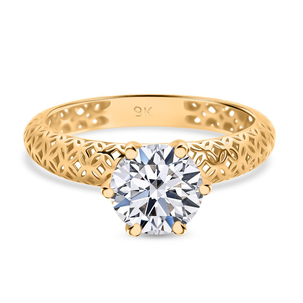 9K Yellow Gold Moissanite Solitaire Mirage Ring 1.76 Ct._8287214