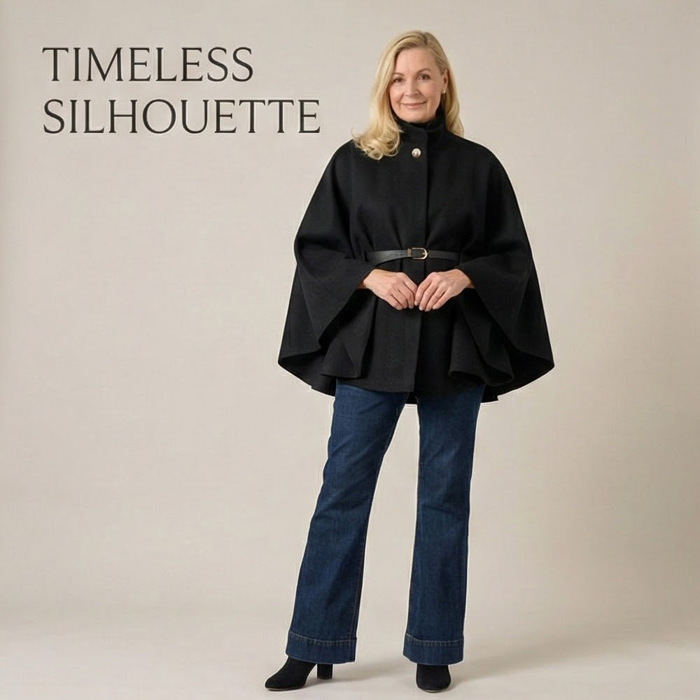 Pure And Natural Classic Cape With Belt (One Size) - Black V32569752 2