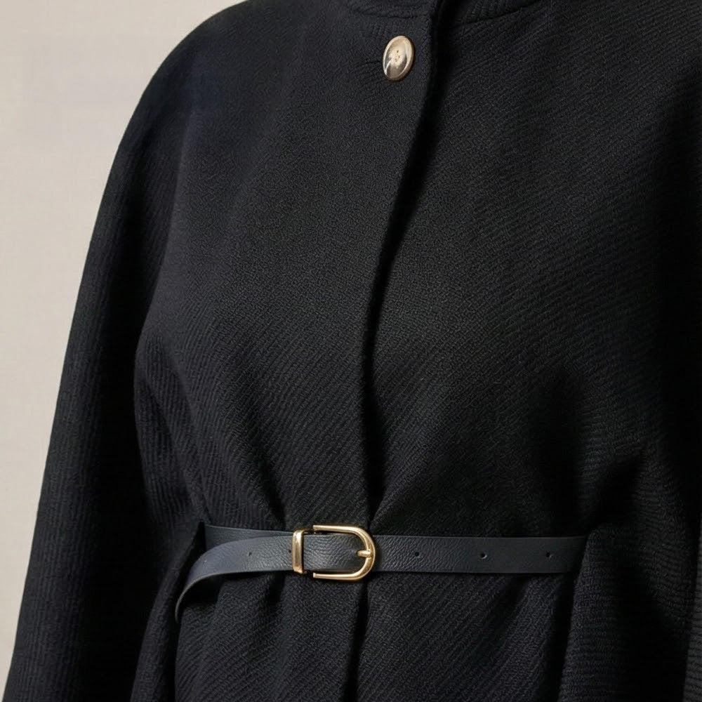 Pure And Natural Classic Cape With Belt (One Size) - Black_8287288_4