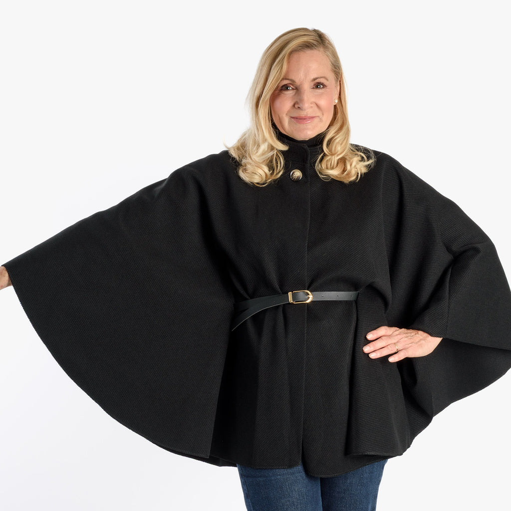 Pure And Natural Classic Cape With Belt (One Size) - Black_8287288_5