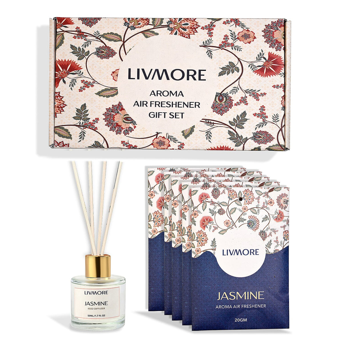 Livmore Jasmine Home Fragrance Set -  Contains 50ml Reed Diffuser with 4 Reed Sticks and 6 Fragrance Sachets V32582230 0