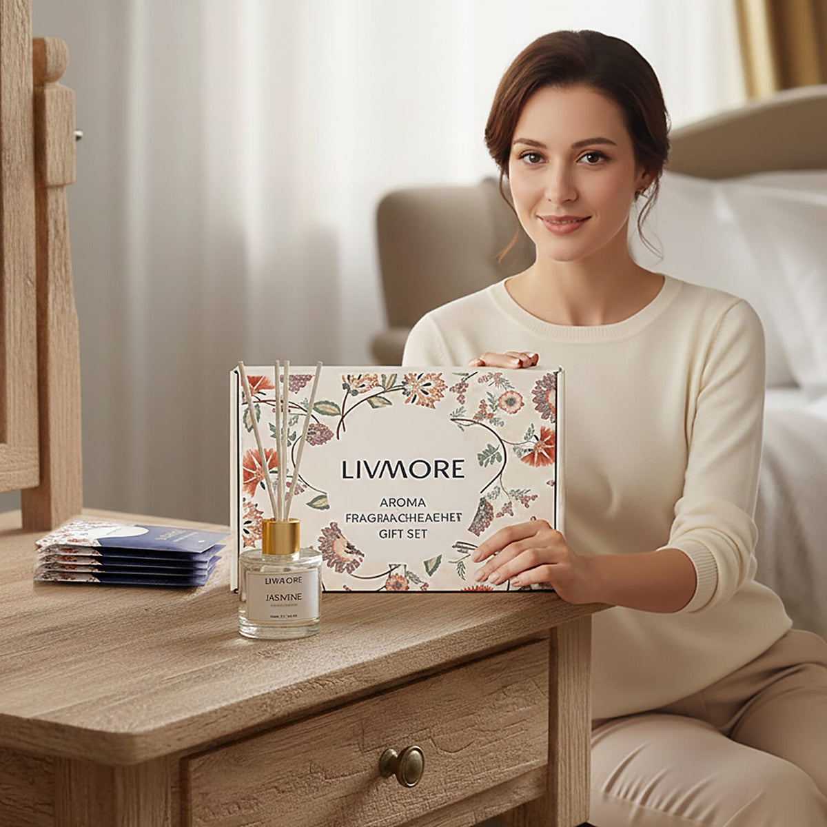 Livmore Jasmine Home Fragrance Set -  Contains 50ml Reed Diffuser with 4 Reed Sticks and 6 Fragrance Sachets V32582230 3