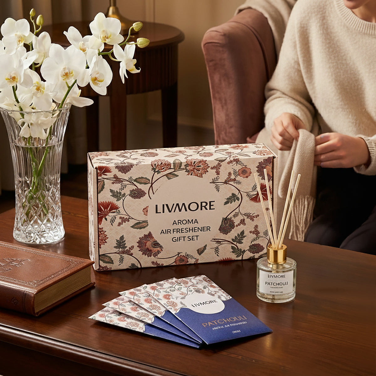 Livmore Patchouli Home Fragrance Set -  Contains 50ml Reed Diffuser with 4 Reed Sticks and 6 Fragrance Sachets V32637290 3