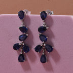 D'Joy - Masoala Sapphire Dangling Earring with Push Post in Rhodium Overlay Sterling Silver 6.60 Ct._8287471_1
