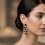 D'Joy - Masoala Sapphire Dangling Earring with Push Post in Rhodium Overlay Sterling Silver 6.60 Ct._8287471_2