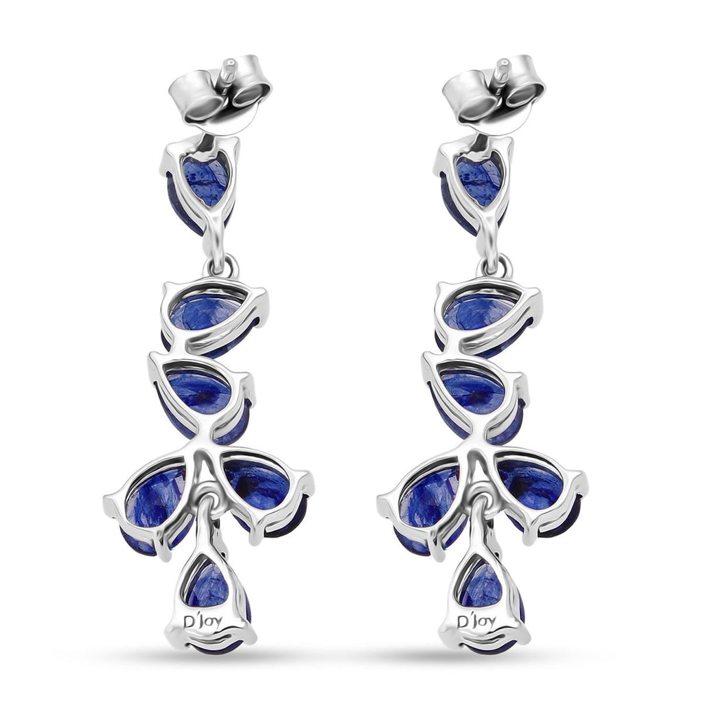D'Joy - Masoala Sapphire Dangling Earring with Push Post in Rhodium Overlay Sterling Silver 6.60 Ct._8287471_4
