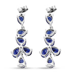 D'Joy - Masoala Sapphire Dangling Earring with Push Post in Rhodium Overlay Sterling Silver 6.60 Ct._8287471_4