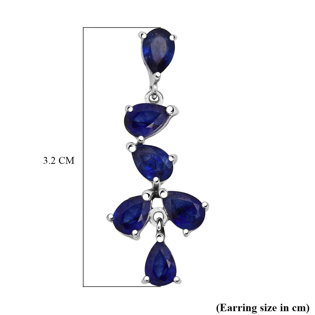 D'Joy - Masoala Sapphire Dangling Earring with Push Post in Rhodium Overlay Sterling Silver 6.60 Ct._8287471_5