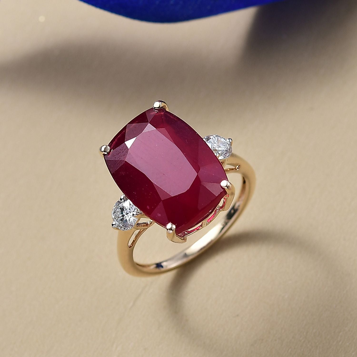 17.18 Ct. AAA Natural African Ruby, Lab Grown Diamond Ring in 9K Yellow Gold V32512481 2