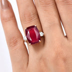 9K Yellow Gold AAA African Ruby & Lab Grown Diamond (SI/GH) Trilogy Ring 17.18 Ct._8287822_2