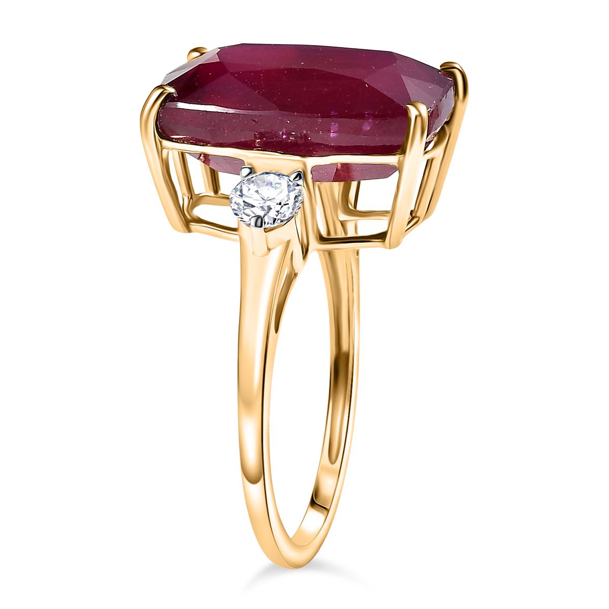 17.18 Ct. AAA Natural African Ruby, Lab Grown Diamond Ring in 9K Yellow Gold V32512481 4
