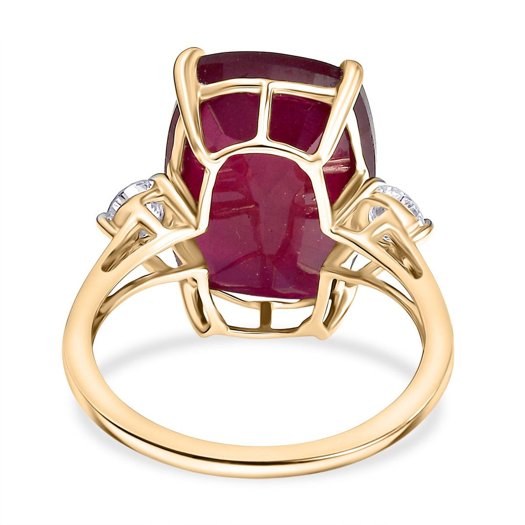 9K Yellow Gold AAA African Ruby & Lab Grown Diamond (SI/GH) Trilogy Ring 17.18 Ct._8287822_4