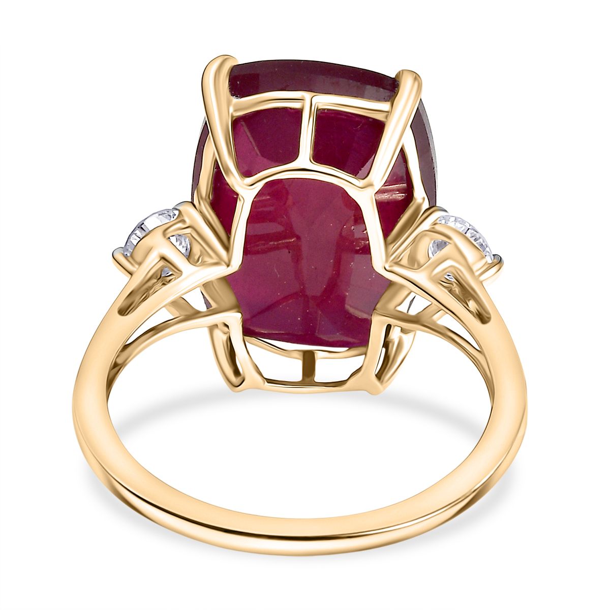 17.18 Ct. AAA Natural African Ruby, Lab Grown Diamond Ring in 9K Yellow Gold V32512481 5