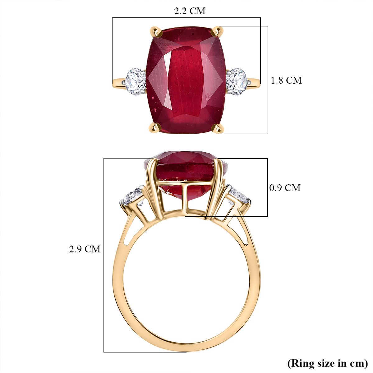 17.18 Ct. AAA Natural African Ruby, Lab Grown Diamond Ring in 9K Yellow Gold V32512481 6