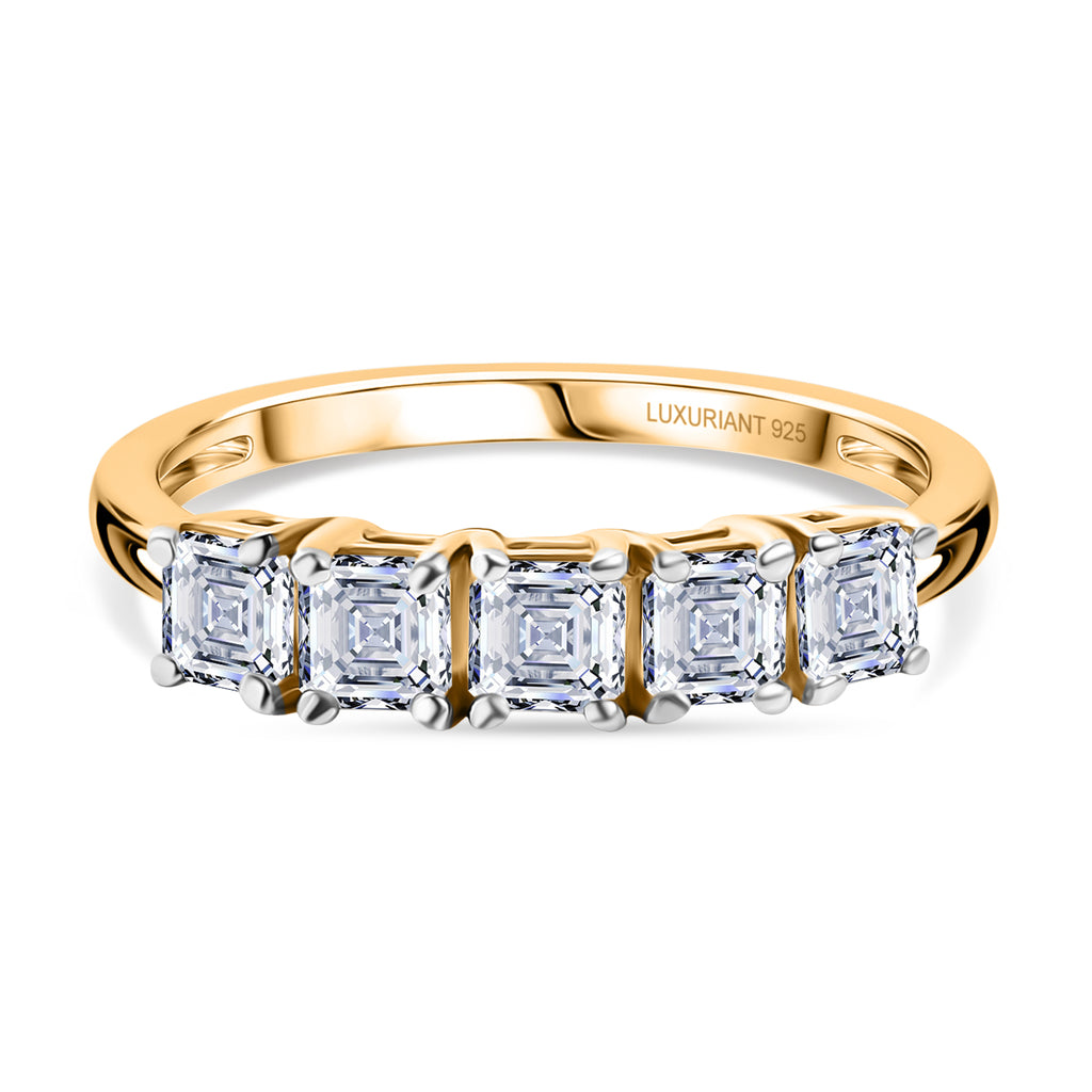 Luxuriant Lab Grown Diamond 5 Stone Ring in 18K Vermeil Yellow Gold Plated Sterling Silver 1.00 Ct._8287869