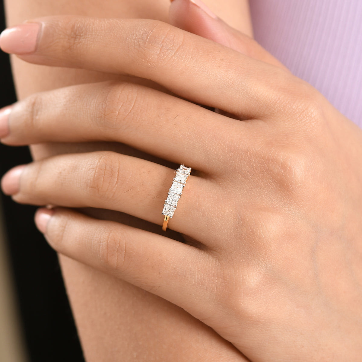 LUXURIANT 1 Ct. Lab Grown Diamond 5 Stone Ring in 18K Vermeil Yellow Gold Over Sterling Silver 8287869 3