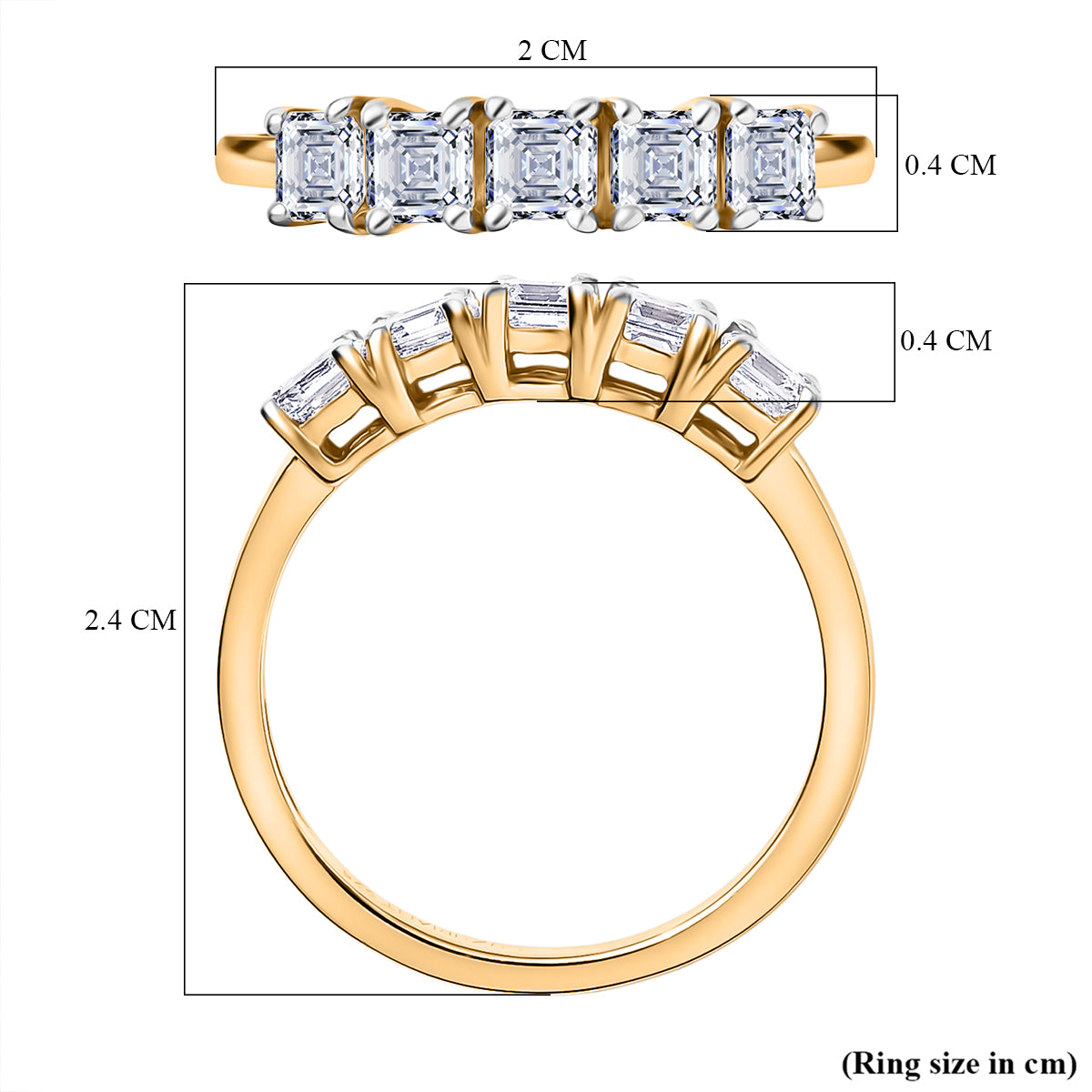 LUXURIANT 1 Ct. Lab Grown Diamond 5 Stone Ring in 18K Vermeil Yellow Gold Over Sterling Silver 8287869 6
