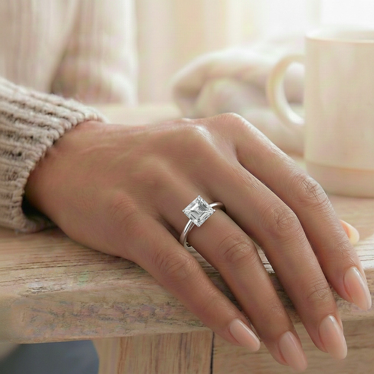 LUXURIANT 5 Ct. Lab Grown Diamond Asscher-Cut Solitaire Ring in 950 Platinum 8288003 2