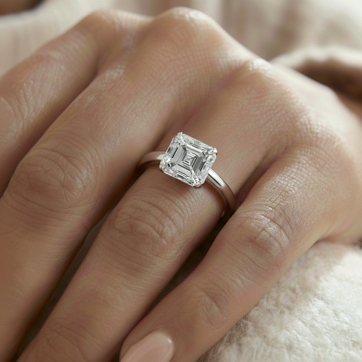 LUXURIANT 5 Ct. Lab Grown Diamond Asscher-Cut Solitaire Ring in 950 Platinum 8288003 3