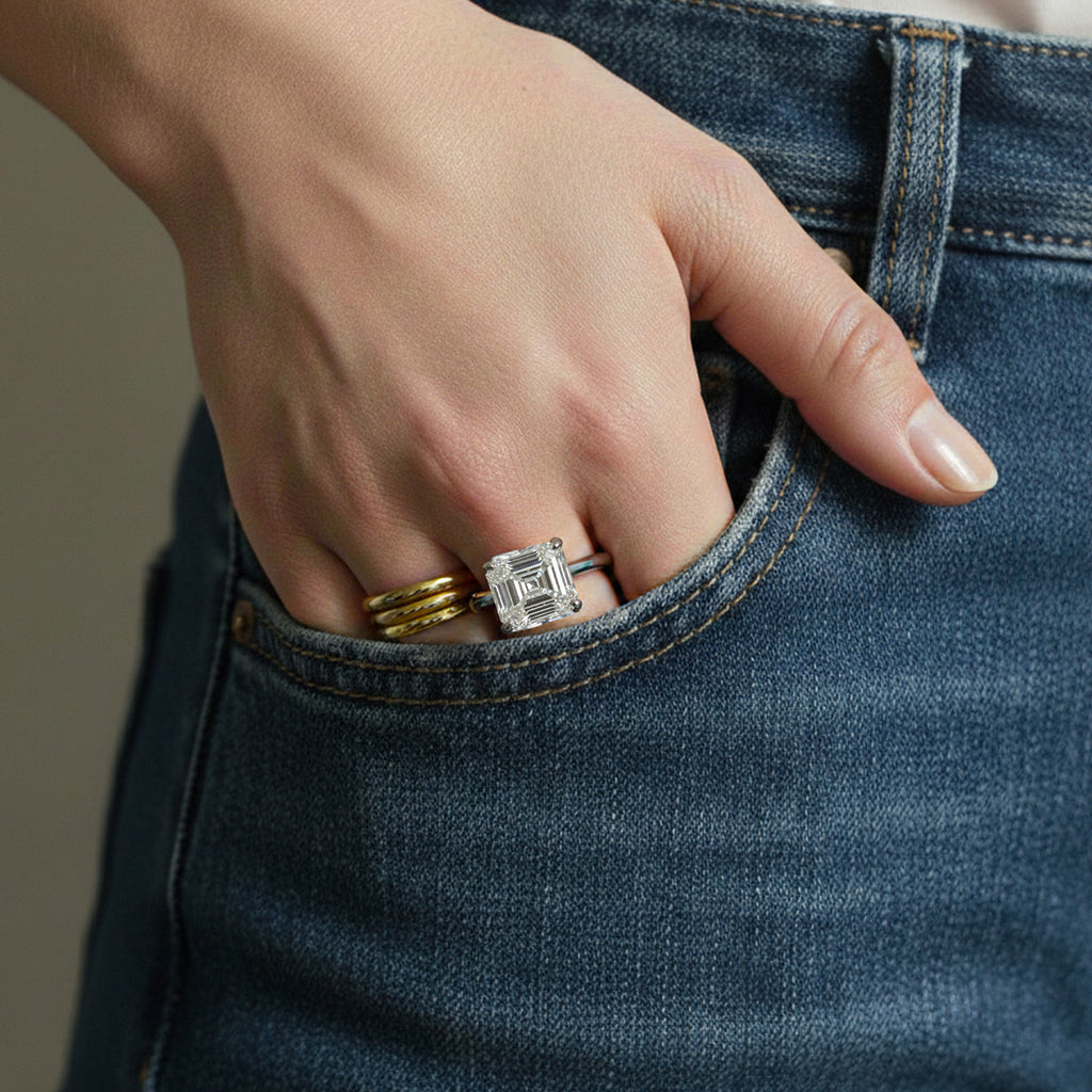 Luxuriant 950 Platinum IGI Certified Asscher Cut Lab Grown Diamond(VS/EF) Ring 5.06 Ct, Platinum Wt. 4.91 Gms._8288003_4