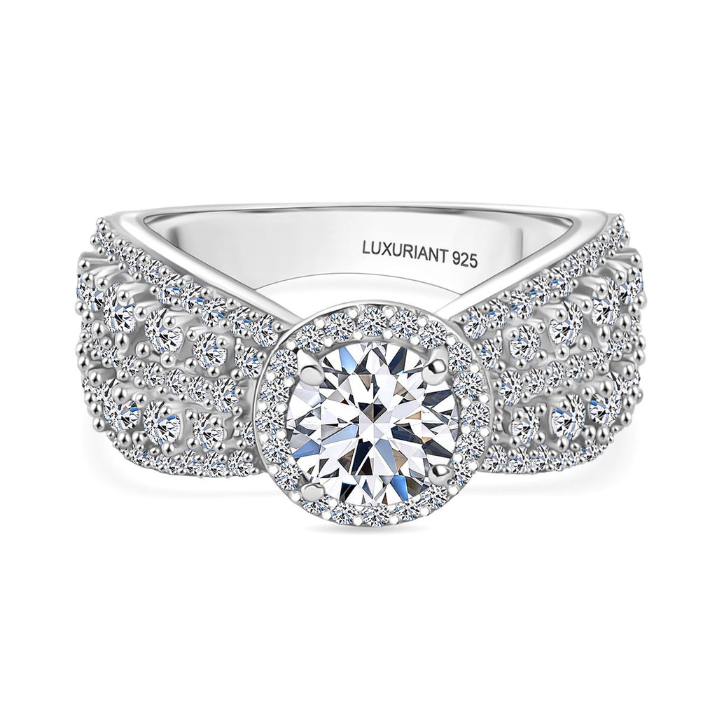 Luxuriant - Lab Grown Diamond (SI/G-H) Pave Solitaire Ring in Rhodium Overlay Sterling Silver 2.06 Ct._8288093