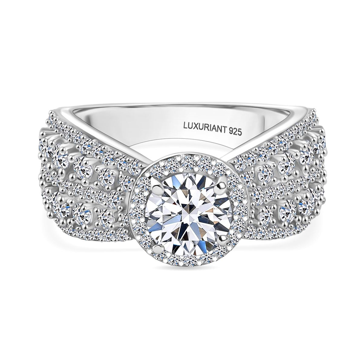 LUXURIANT 2 Ct. Lab Grown Diamond Halo Ring in Rhodium Overlay Sterling Silver 8288093 0
