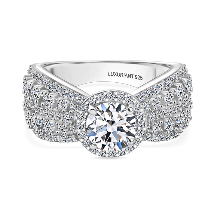 LUXURIANT 2 Ct. Lab Grown Diamond Halo Ring in Rhodium Overlay Sterling Silver 8288093 1