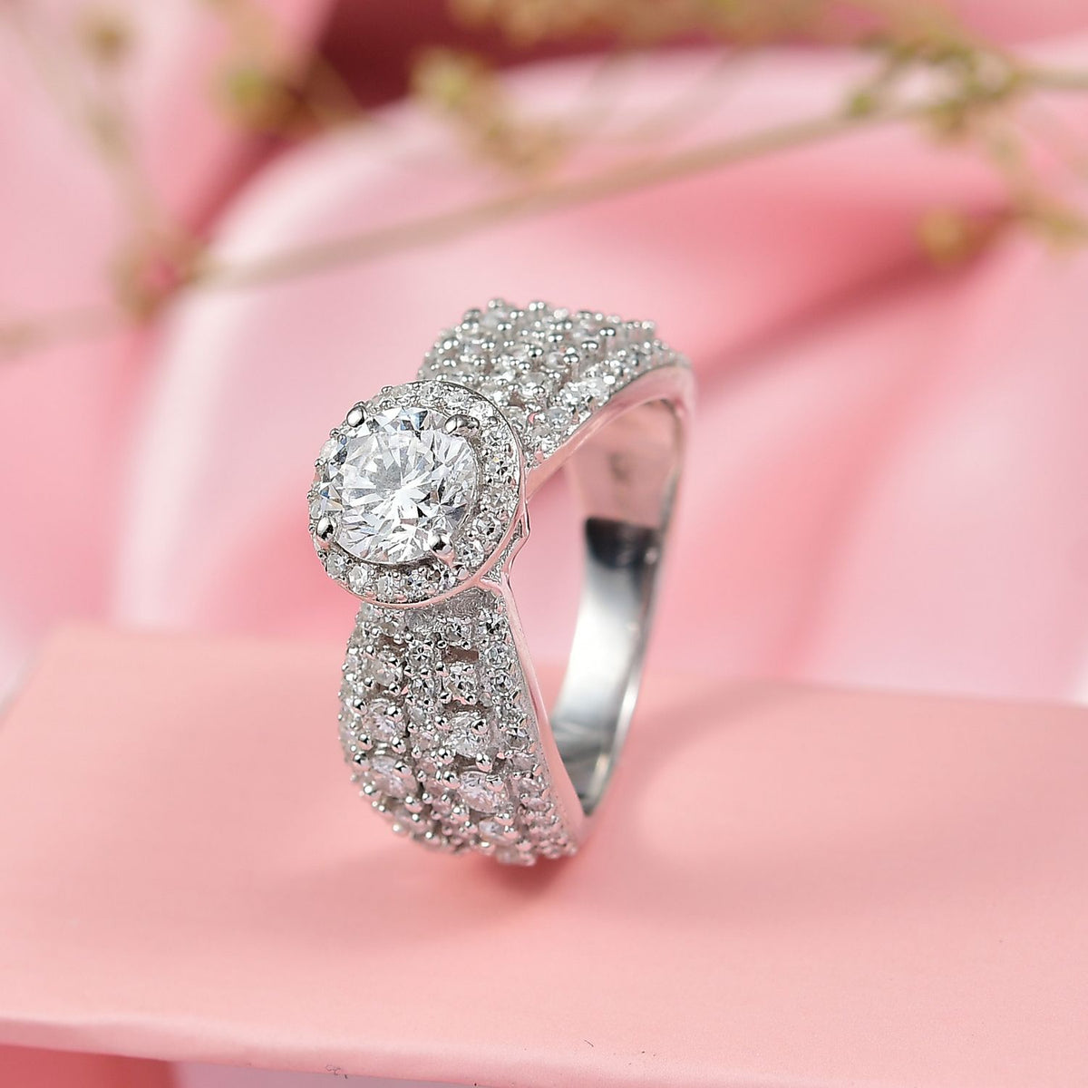 LUXURIANT 2 Ct. Lab Grown Diamond Halo Ring in Rhodium Overlay Sterling Silver 8288093 2