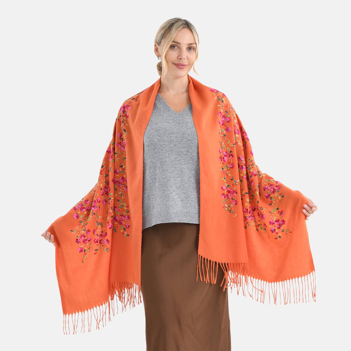 Super Soft Oversized Floral Embroidery Scarf (185 x 70cm) - Blue 8289911 1
