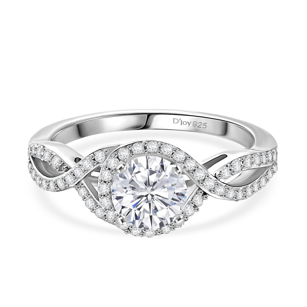 D'Joy Moissanite Halo Ring in Rhodium Overlay Sterling Silver 1.17 Ct._8289954